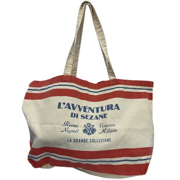 S曾?zane Handbags - Sezane Striped Ecru Red L'Avventura Tote Bag